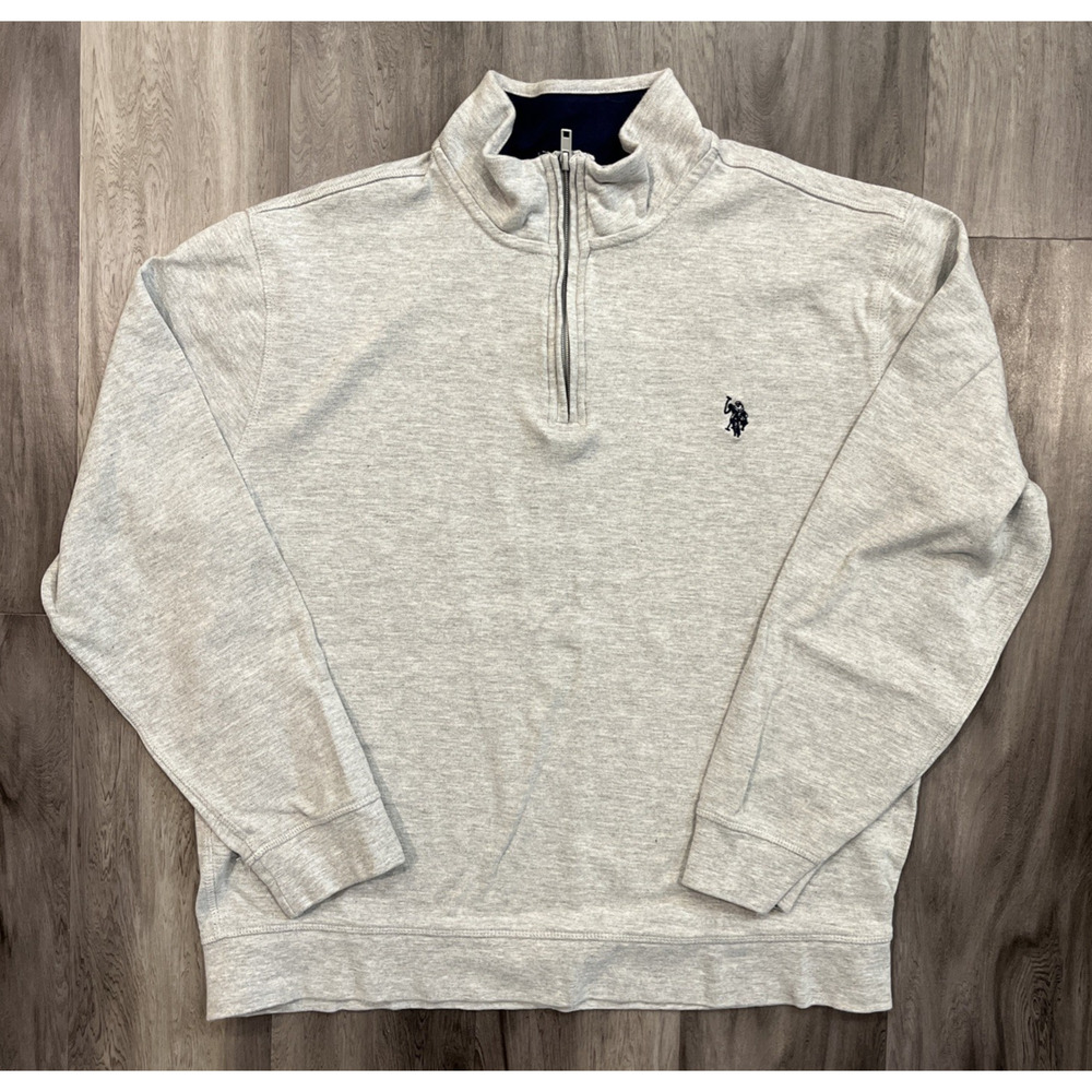 US Polo Assn. Men’s Large 1/4 Zip Pullover Sweatshirt Top Light Gray Casual